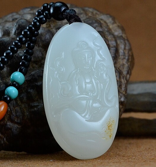 新疆和田玉籽料观音吊坠原石玉器白玉观音挂件男款吉祥如意手把件