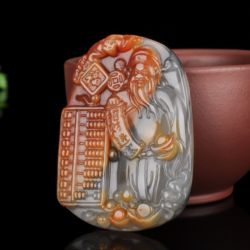 天然黄龙玉文财神爷挂件吊坠男女款如意算盘招财进宝转运吊坠