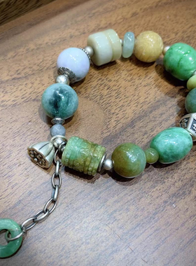 天然翡翠多宝手链成品手串s925纯银莲蓬平安喜乐隔珠翡翠回纹桶珠