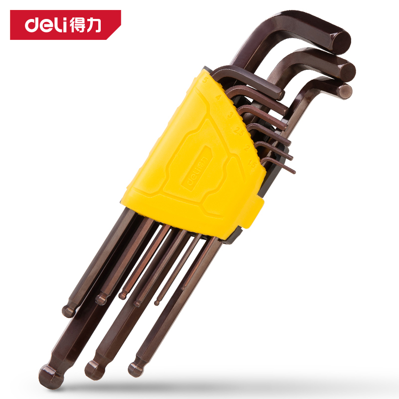 deli得力S2工业级加长特长内六角9件套球头内六角螺丝刀DL230709