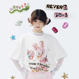 Meugler牛稠岛*回声朋克 拼贴搞怪小熊小图玩偶朋克T恤 半袖