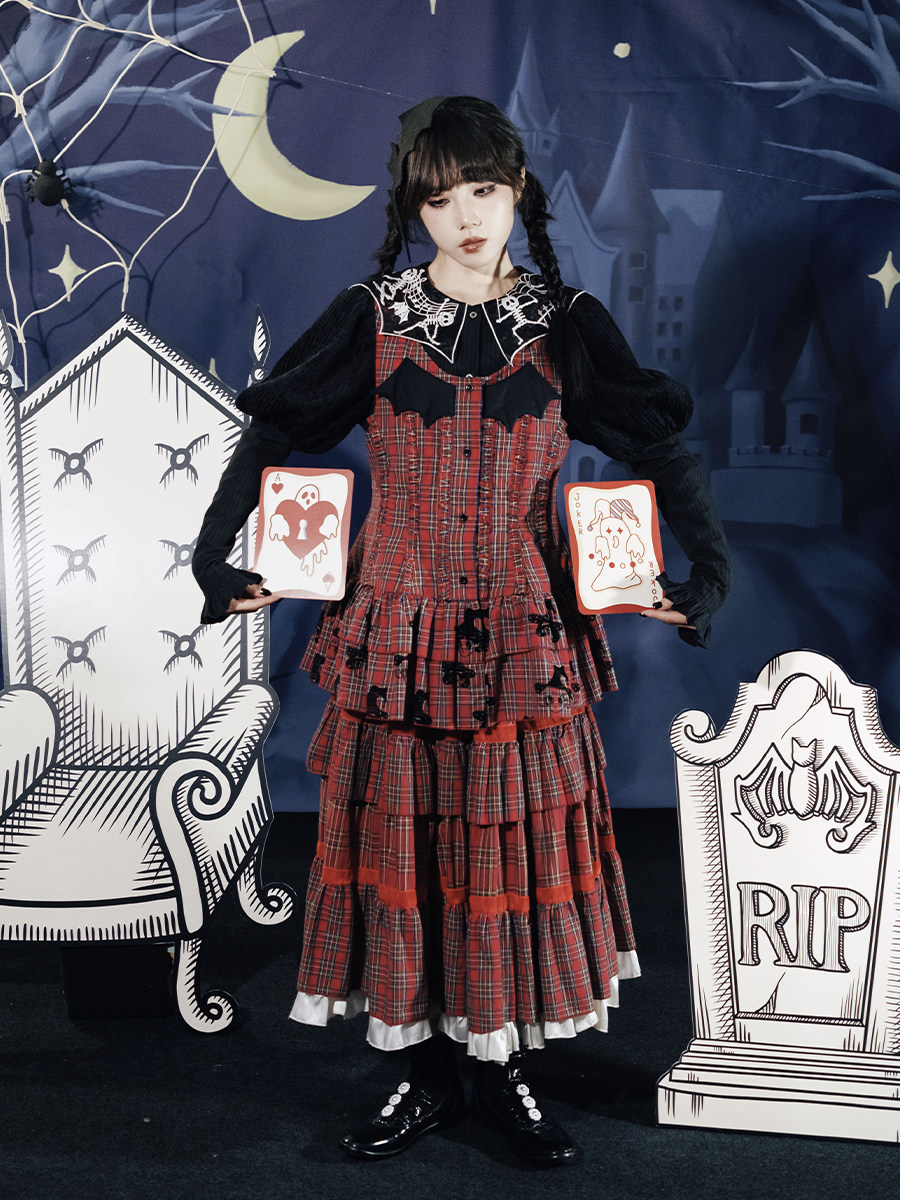 Red Plaid Devil Vest Slim Fit Cardigan Waistcoat - Taobao product photo 3