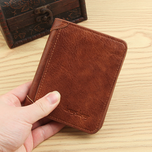 新款男士钱包短款简约三折复古钱夹青年多卡位驾驶证卡包一体皮夹