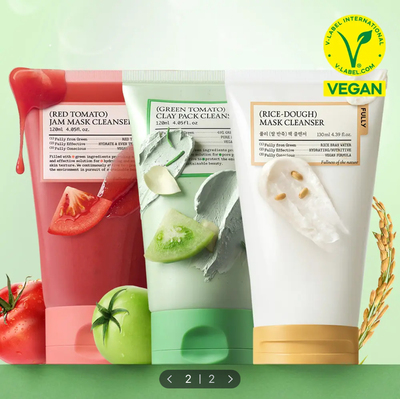 韩国FULLY芙噢莉纯米/红/绿番茄泥膜洁面乳洗面奶去黑头清洁毛孔