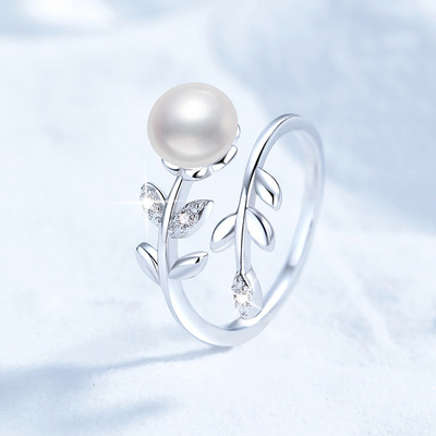 S925银镀18K金PT950铂金镶嵌戒指女淡水珍珠戒指环女可调节银介子