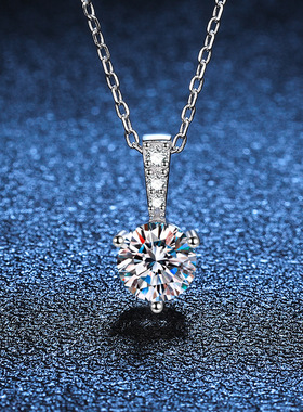 S925银镀18K金PT950铂金镶嵌一克拉莫桑石时尚简约三爪锁骨链项链