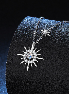 S925银镀18K金PT950铂金镶莫桑石吊坠流苏六芒星锁骨链莫桑钻项链