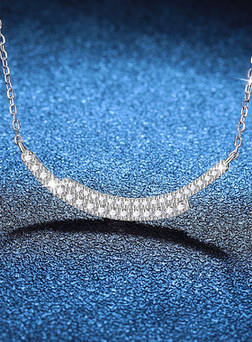 S925银镀18K金PT950铂金镶嵌D色莫桑石吊坠锁骨链女 满钻微笑项链