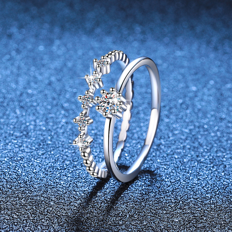 S925银镀18K金PT950铂金镶10分D色莫桑石轻奢时尚尾戒莫桑钻戒指