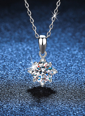 S925银镀18K金PT950铂金镶一克拉D色莫桑石轻奢时尚八芒星项链女