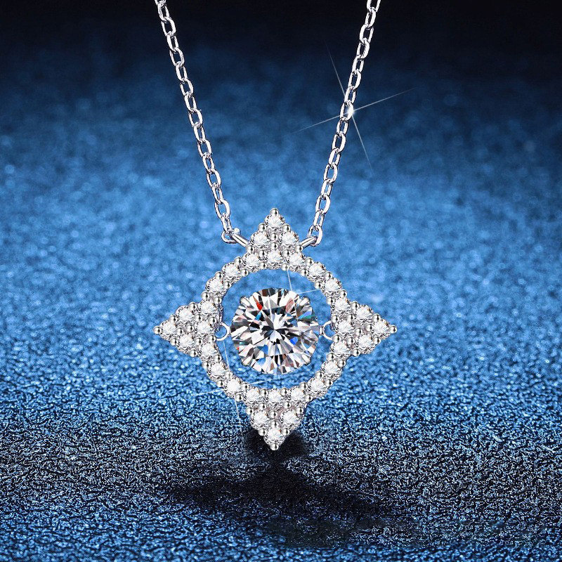 S925银镀18K金PT950铂金镶嵌莫桑石吊坠璀璨四叶草情人节礼物项链