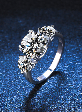 D色莫桑石戒指时尚三生石S925银镀18K金PT950铂金3克拉莫桑钻戒指