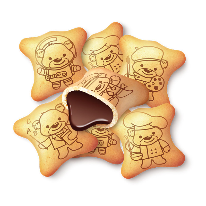 泰国进口欧曼思VF00DS巧克力夹心饼干小熊形独立包装休闲零食小吃