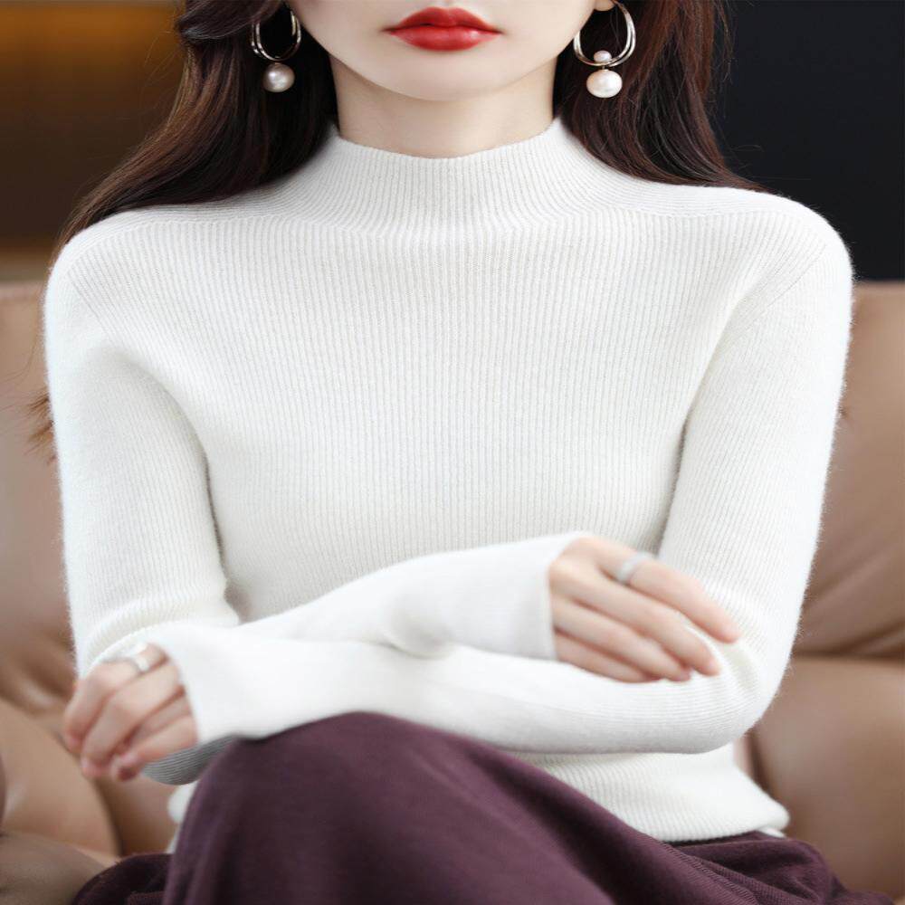 秋冬加厚半高领女打底针织衫