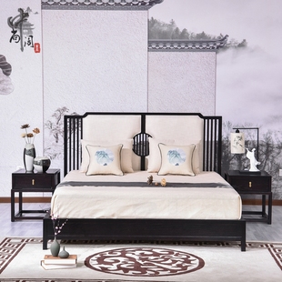 新中式 床实木双人床主卧北美简约布艺床卧室2米1.8米婚床轻奢家具