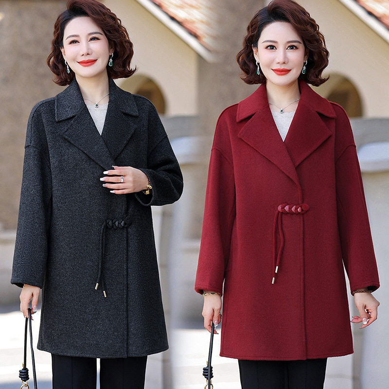 妈妈装秋季毛呢外套上衣感2025新款中年女中长款双面呢子大衣