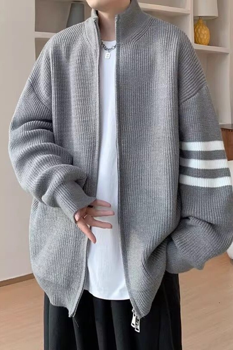 1506/QY780/P56双拉链立领开衫毛衣男秋冬外套宽松三条杠针织衫1,男装针织衫/毛衣,星座1506