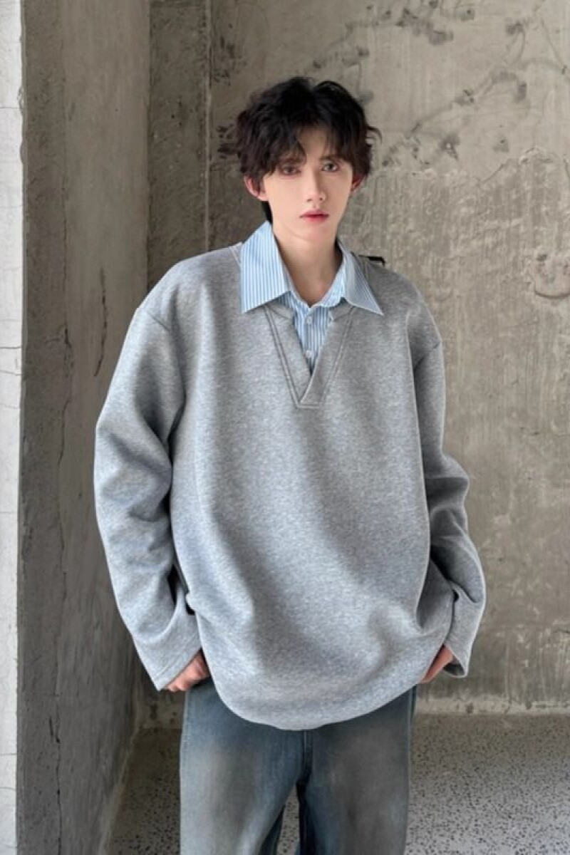 1506/Q42250/P44复古假两件卫衣男秋季潮牌宽松情侣休闲套头上衣图片