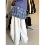 1506/QA80760/P55拼接格子裙摆设计卫裤男女美式复古拖地伞兵裤2，男装休闲裤，星座1506
