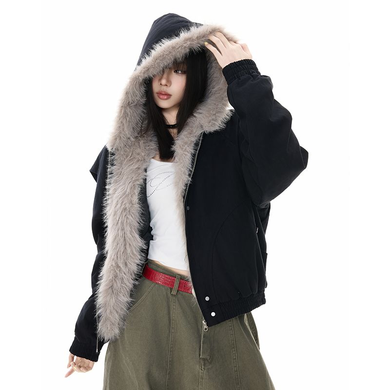 1506/QZSD010/P134冬季座山雕棉服帆布水洗男女毛领连帽短款棉衣,女装棉衣/棉服,星座1506