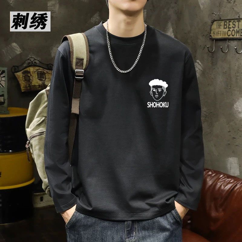 1506/QUT90050/刺绣P39美式复古长袖t恤男2025秋打底衫全棉体恤,男装T恤,星座1506