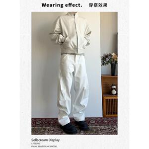 1506/QFK080/P62美式马吉拉弯刀休闲裤男女褶皱弧形阔腿宽松长裤