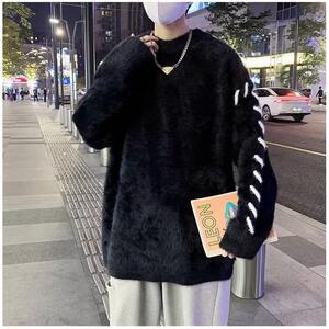 1506/QMY5120/P56复古宽松圆领毛衣潮牌设计感内搭打底衫图片