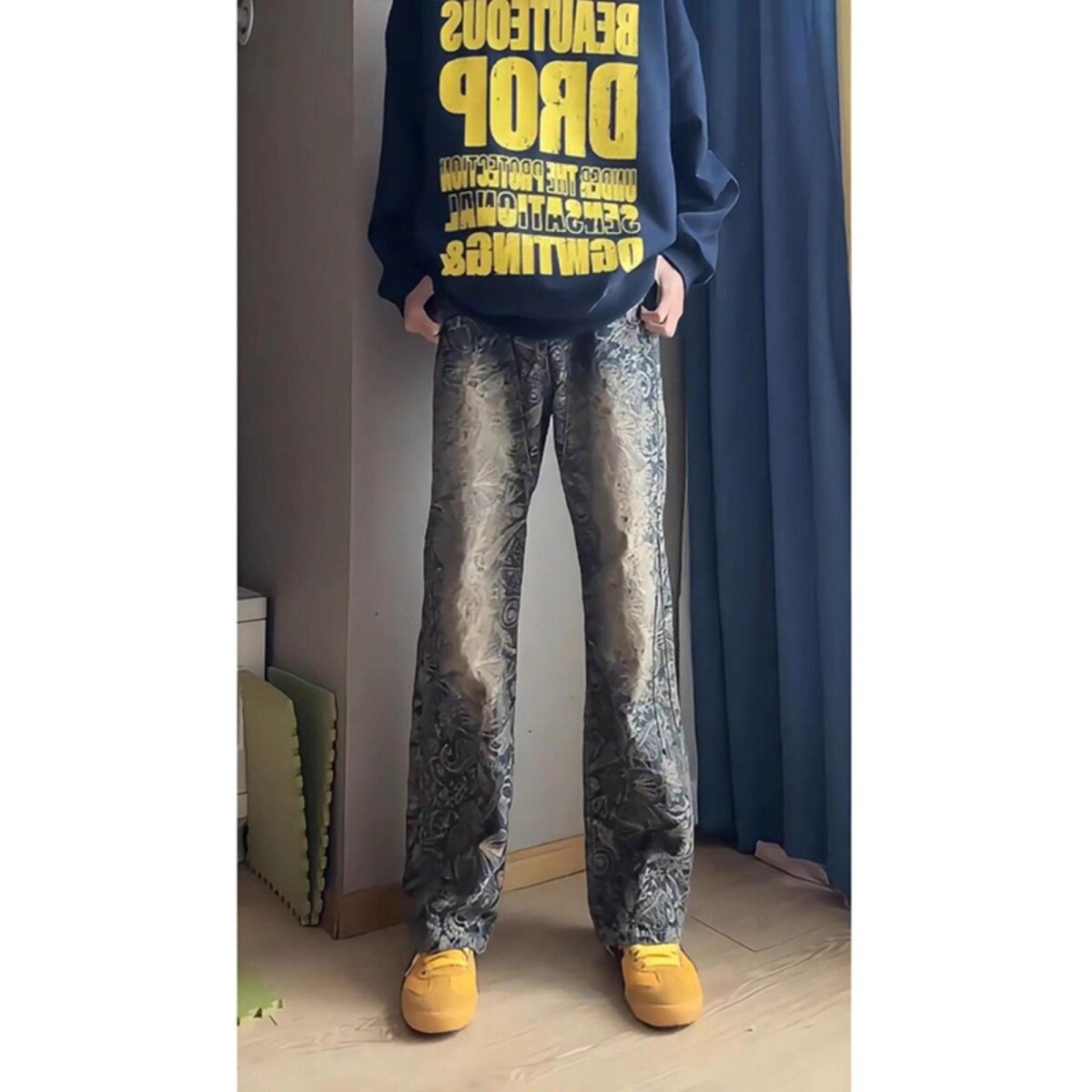 1506/QM80100/P56新款宽松直筒微喇裤美式复古休闲裤1,男装休闲裤,星座1506