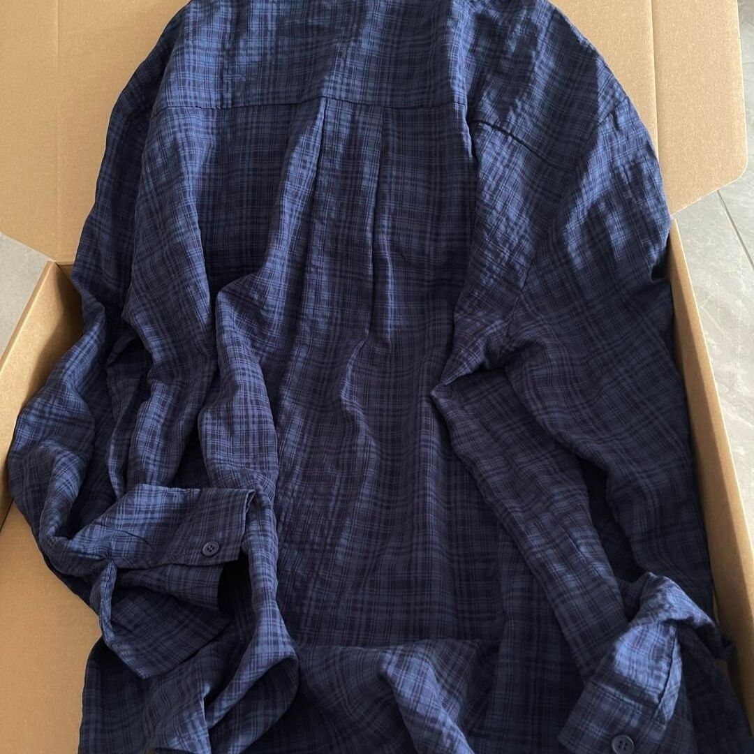1506/QYC870/P37复古深蓝色格子衬衫男女款外搭冷淡系,男装衬衫,星座1506