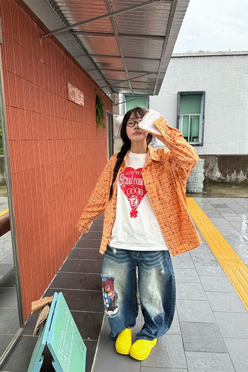 1506/Q22790/P48秋季格子休闲衬衫男女款美式百搭慵懒衬衣长袖,男装衬衫,星座1506