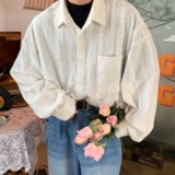 1506/QC6920/P44日系复古简约慵懒镂空长袖衬衫1，男装衬衫，星座1506