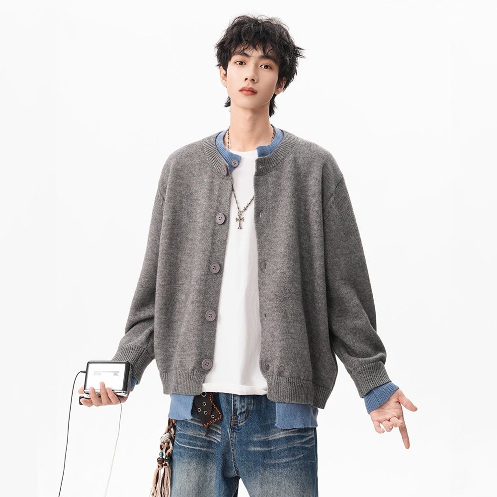 1506/Q25260/P62复古假两件开衫毛衣松弛感情侣亨利领毛衣外套1,男装针织衫/毛衣,星座1506