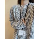 1506/QM330/P38黑白条纹亨利领卫衣男款秋季重磅小香风长袖t恤1，男装T恤，星座1506