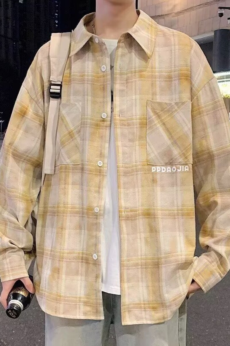 1506/QC420/P42格子长袖衬衫男款秋季美式衬衣宽松休闲工装外套图片