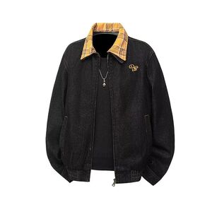 1506/Q25700/P70情侣美式拼接格子假两件夹克外套翻领开衫图片