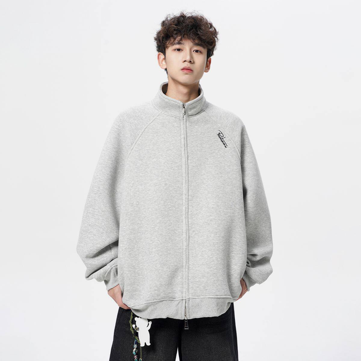 1506/QW620/P49字母刺绣立领夹克外套男秋复古休闲运动开衫卫衣,男装夹克,星座1506