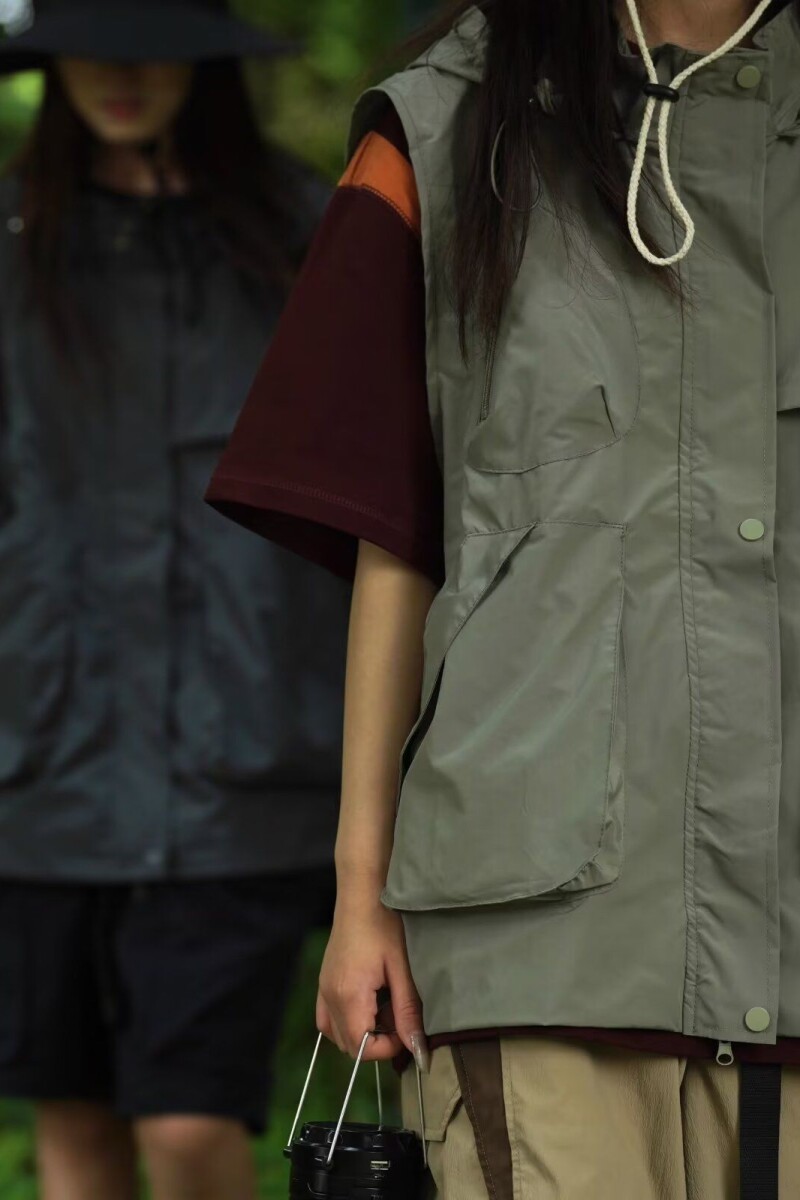 1506/Q264/P62日系户外战术机能多口袋工装马甲可拆卸连帽外套1,女装马甲,星座1506