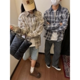 1506/QJ050/P48秋季灯芯绒领口拼接复古做旧长袖衬衫男女百搭衬衣，男装衬衫，星座1506