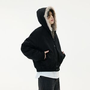 1506/QZSD010/P134座山雕美式毛领连帽棉服外套女冬季加厚棉衣男1图片