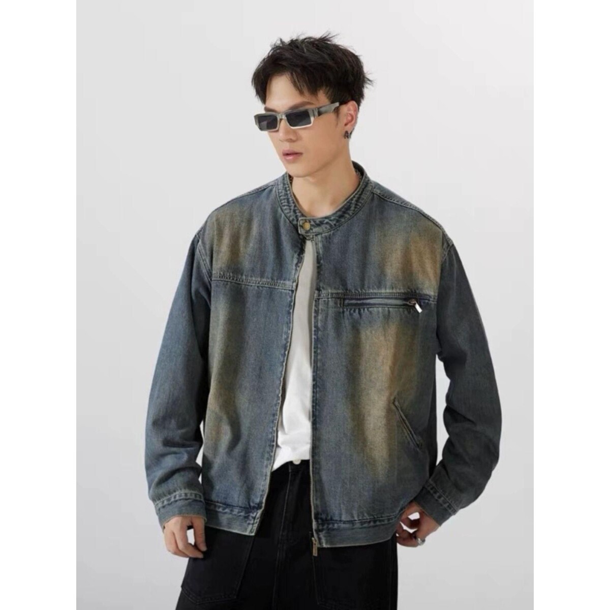 1506/Q270/P59水洗复古怀旧蓝牛仔外套男宽松重工痞帅拉链夹克,男装工装外套,星座1506