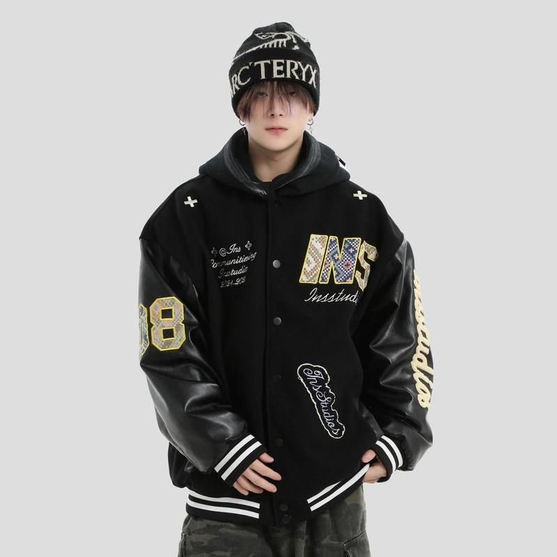 1506/QW9190/P45美式编织贴布印花棒球服宽松百搭夹克1图片