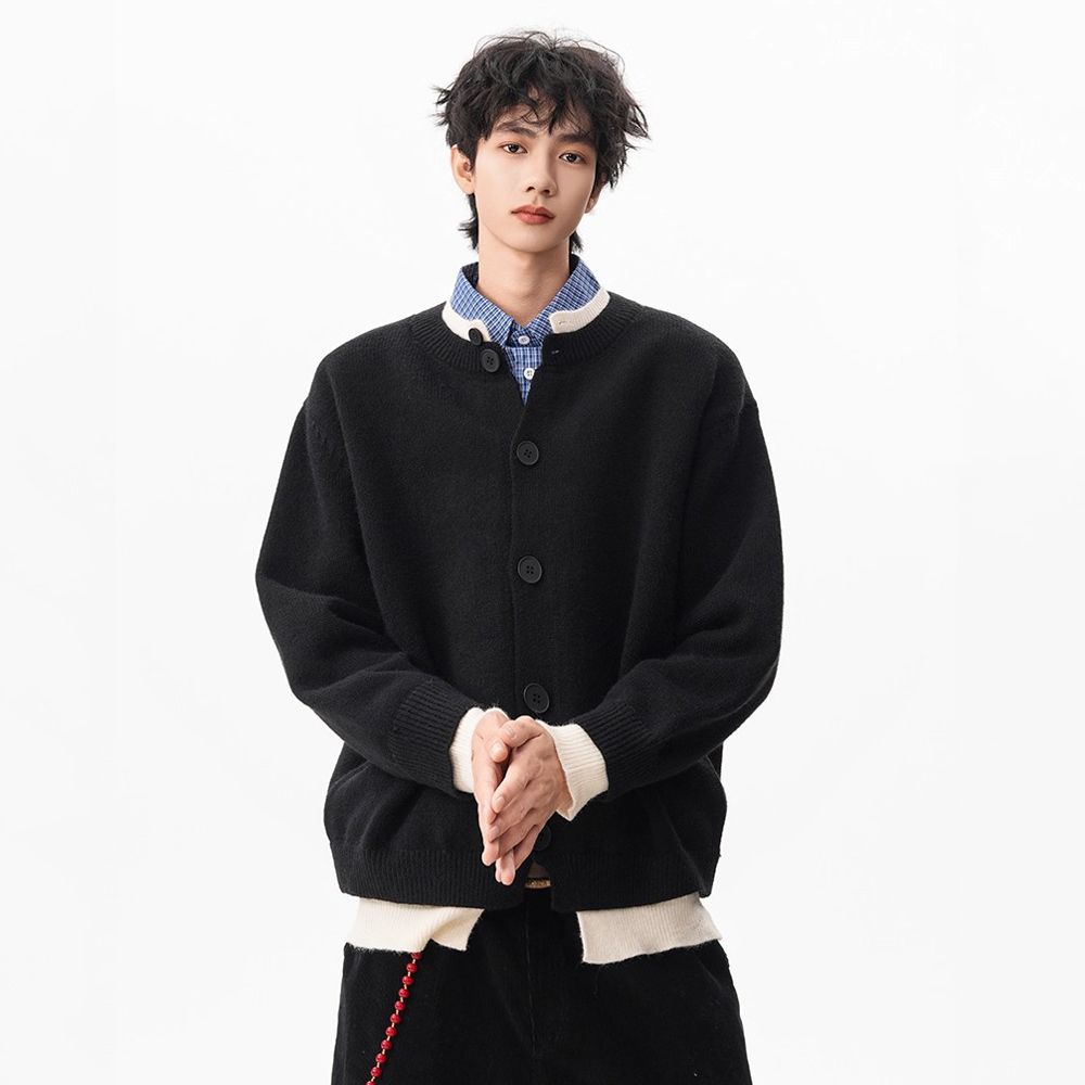 1506/Q25260/P62复古假两件开衫毛衣松弛感情侣亨利领毛衣外套1,男装针织衫/毛衣,星座1506