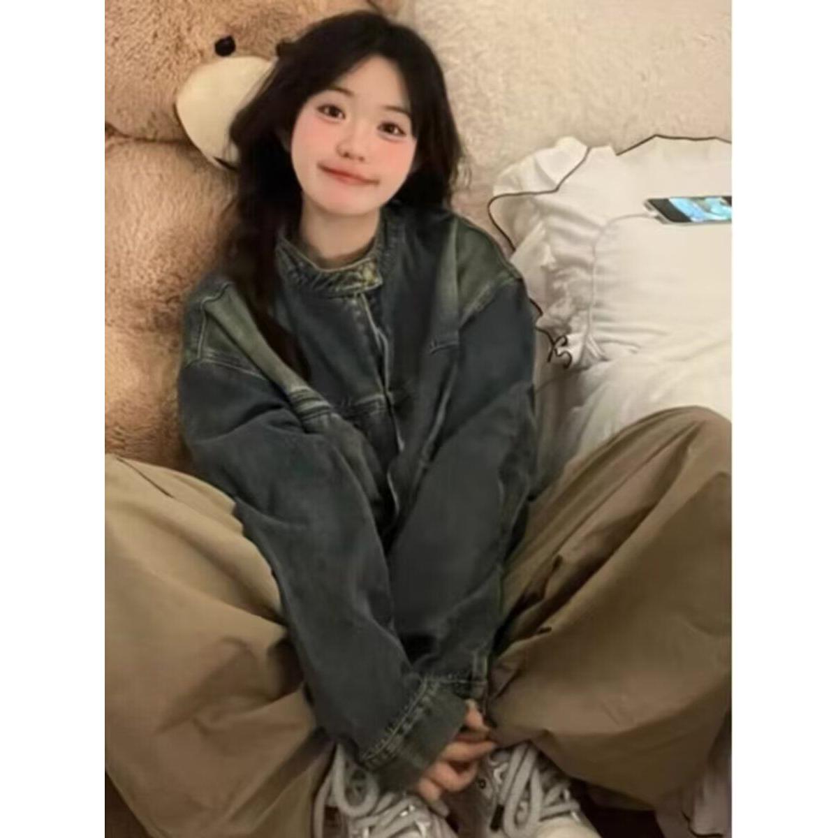 1506/Q88360/P67美式做旧牛仔短外套女秋冬新款小众复古宽松夹克,女装短外套,星座1506