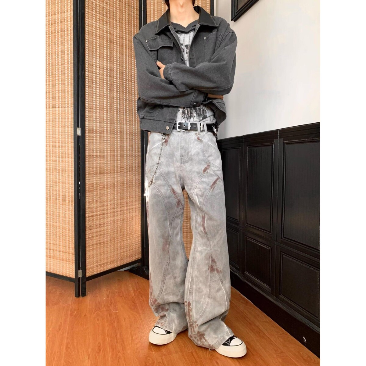 1506/QC6500/P67男士秋季复古水洗宽松休闲翻领牛仔茄克外套1,女装短外套,星座1506