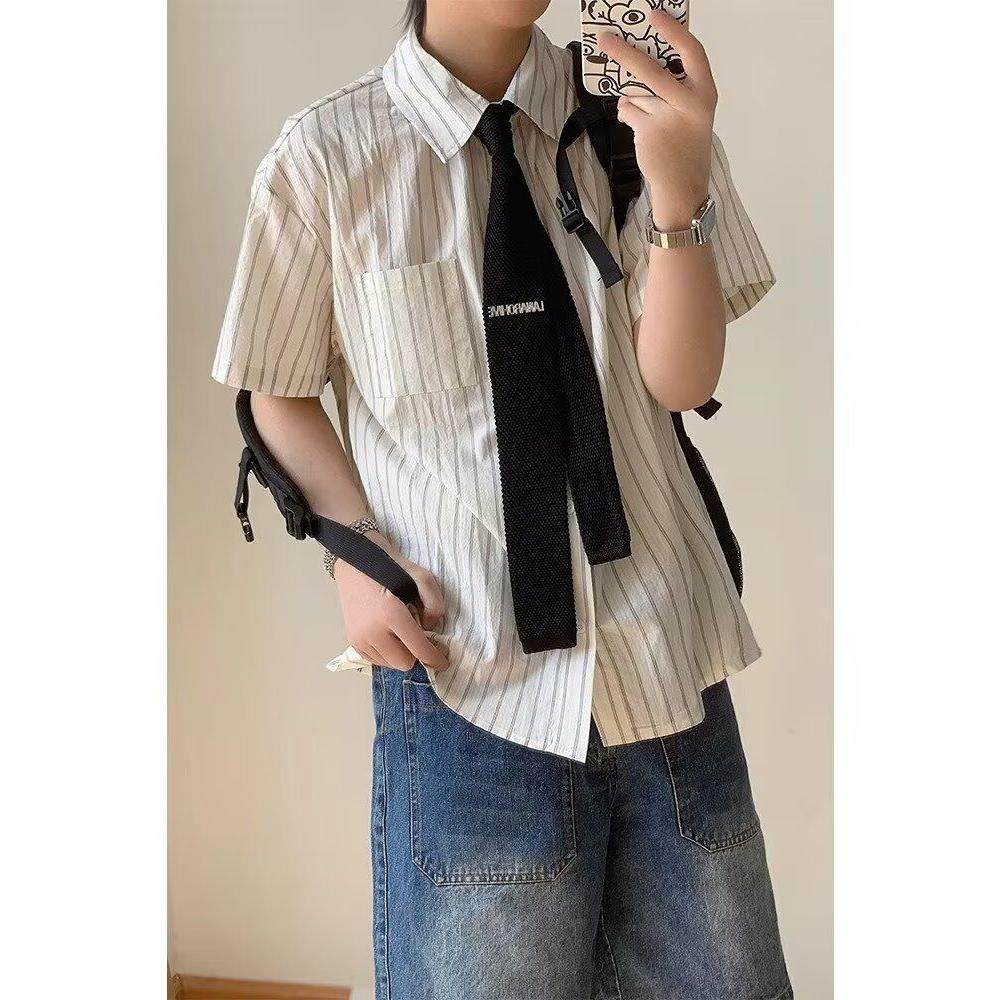 1506/QC1630/P35复古衬衫男夏装港风学生趣味新款男装上衣外穿图片