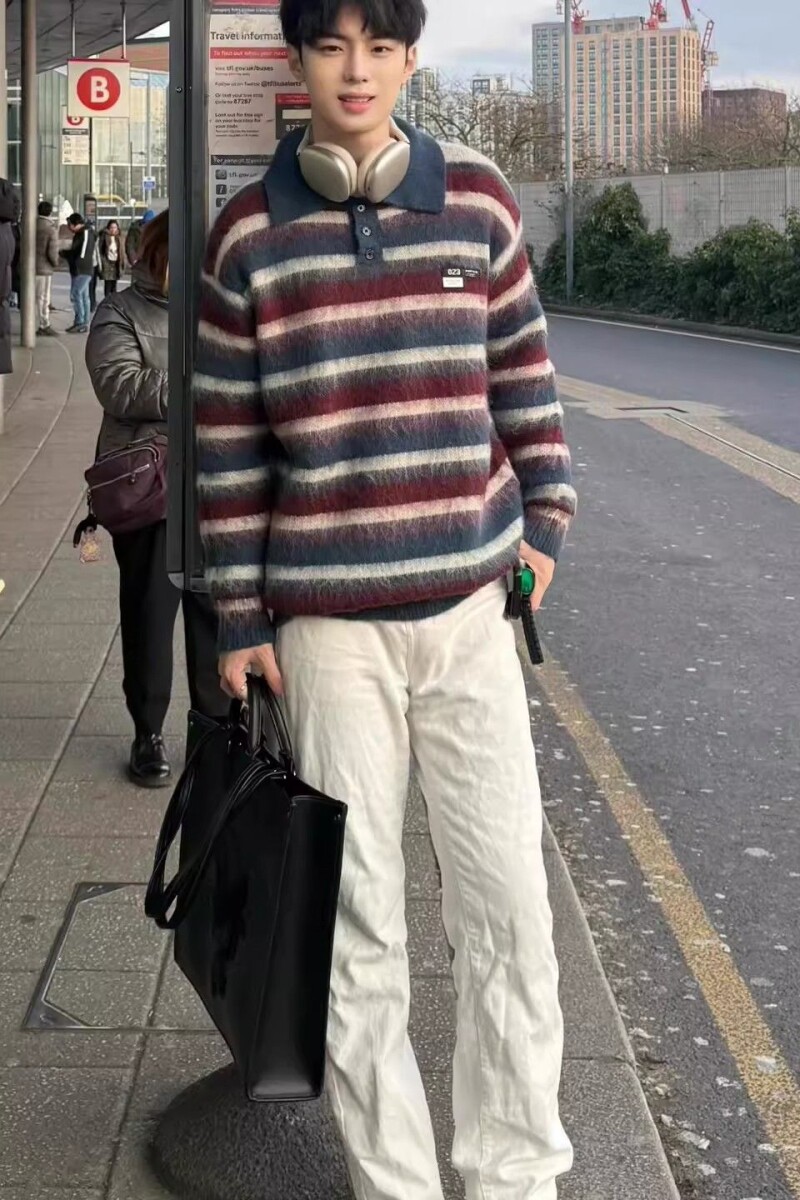 1506/QMY98230/P61美式慵懒覆古宽松条纹毛衣男女秋冬老钱风上衣1,男装针织衫/毛衣,星座1506