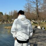 1506/QF260/P53美式撞色拼接连帽防晒衣男夏白色轻量运动防晒服，男装防晒衣，星座1506
