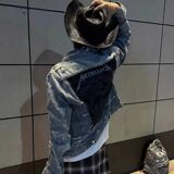 1506/Q【8887】夹克山庄0/P79欧美高街勋章背杀牛仔夹克外套男，男装夹克，星座1506