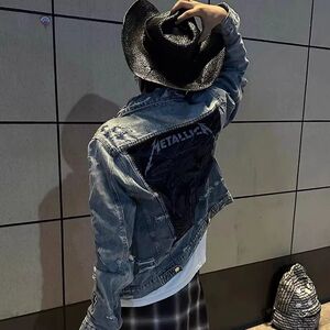 1506/Q【8887】夹克山庄0/P79欧美高街勋章背杀牛仔夹克外套男图片