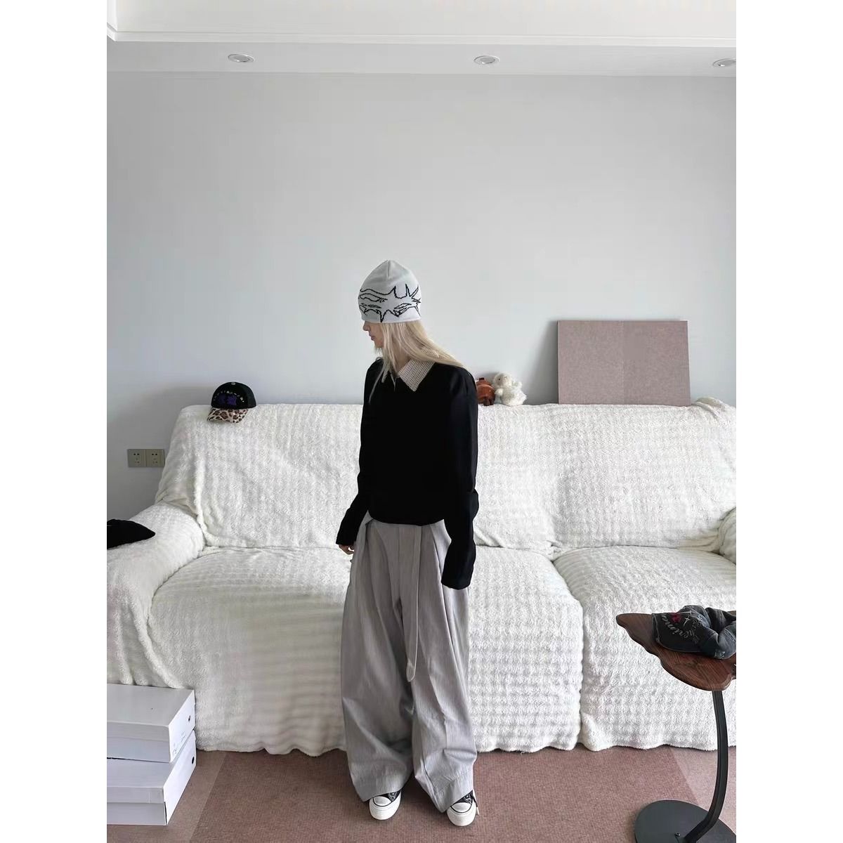 千鸟格拼接polo领长袖T恤男款老钱风cleanfit卫衣美式内搭打底衫,男装Polo衫,星座1506
